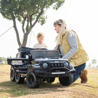 24V Battery Powered 4WD Ride On Car with Remote Control, Music and Lights, Five-Point Safety Belt, and Rocking Chair Mode, for Kids, Black(m-4)