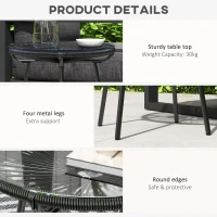 Outsunny Rattan Side Table, Round Outdoor Table, with Round PE Rattan and Tempered Glass Table Top for Patio, Garden, Black(m-6)
