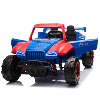 24V 2-Seater Kids Ride On Electric Car with Parent Control, Police Car Design Ride on Toys with Bluetooth, MP3, USB/TF, LED Lights, Blue+Red(m-13)