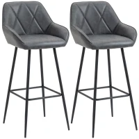 HOMCOM Retro Bar Stools Set of 2, Bar Chairs with Footrest, 30" (76 cm.) Kitchen Stools with Backs and Steel Legs, for Kitchen Island and Home Bar, Grey(m-11)