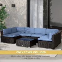 Outsunny Outdoor 14pc Patio Rattan Sofa Set Cushion Polyester Cover Replacement Set - No Cushion Included, Sky Blue(m-6)