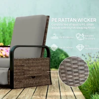 Outsunny Wicker Outdoor Recliner Chair, Reclining Lounge Chair with Adjustable Backrest, Footrest and Side Tray, Light Grey(m-5)