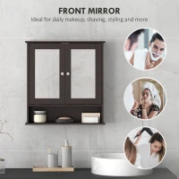 kleankin Medicine Cabinet, Wall-Mounted Bathroom Mirror Cabinet with Double Doors, Open Shelf, and Adjustable Shelf, Modern Bathroom Wall Cabinet, Dark Brown(m-5)