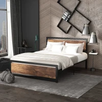 HOMCOM Queen Bed Frame with Headboard & Footboard, Strong Metal Slat Support Bed Frame w/ Underbed Storage Space, No Box Spring Needed, 63''x82''x40.5''(m-10)