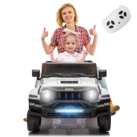 24V Battery Powered Kids Ride On Car with Remote Control, Music and Lights, Five-Point Safety Belt, Rocking Chair Mode, for Ages 3-6, White(m-1)