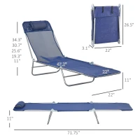 Outsunny 2 Piece Sun Loungers, Folding Chaise Lounge Chairs with Reclining Back, Breathable Mesh Seat, Headrest, Dark Blue(m-3)