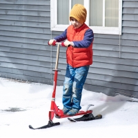 Qaba Snow Scooter, 2 in 1 Design Adjustable Height Scooter Snow Sled for Kids Aged Over 7 Years Old, Foldable Kids Sled Ski Scooter with Wheels Blades, Red