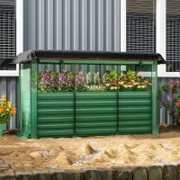 Outsunny Galvanized Steel Planter Box with Crop Cage and Shade Cloth, Raised Garden Bed for Flowers, Veggies and Herbs, Green(m-10)