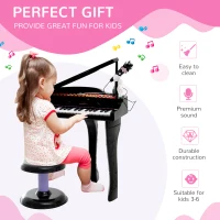 Qaba Mini Electronic Musical Piano 37 Key Keyboard Multifunction Kids Toy with Microphone Stool (Black)(m-4)