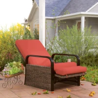 Outsunny Wicker Outdoor Recliner Chair, Reclining Lounge Chair with Adjustable Backrest, Footrest and Side Tray, Red(m-10)