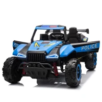 24V 2-Seater Police Car Design Kids Ride On Electric Car with Parent Control, Ride on Toys with Bluetooth, MP3, USB/TF, LED Lights, Blue(m-13)