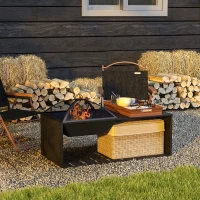 Outsunny Fire Pit Coffee Table with Storage Shelf, Wood-burning Firepit with Spark Screen and Poker, Black(m-8)