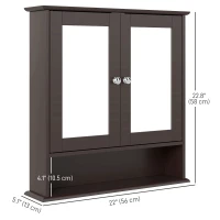 kleankin Medicine Cabinet, Wall-Mounted Bathroom Mirror Cabinet with Double Doors, Open Shelf, and Adjustable Shelf, Modern Bathroom Wall Cabinet, Dark Brown(m-3)