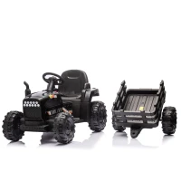 24V Remote Ride-On Tractor with Trailer, 3-Speed Adjustable, Battery Powered Electric Toy with USB, MP3, Bluetooth, LED Lights, for Kids, Black(m-13)