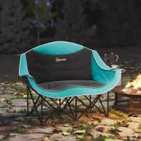 Outsunny Padded Folding Camp Chair for Adults, Double Camping Chair with Armrests, Cup Holders, Carry Bag for Outdoor, Green(m-10)