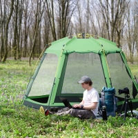 Outsunny 6 People Instant Automatic Camping Tent, 2-Tier Fabric Backpacking Tent with 4 Windows 2 Doors Portable Carry Bag for Fishing Hiking, Green