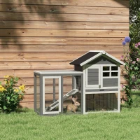 PawHut 48" Weatherproof Wooden Rabbit Hutch With Slant Roof And Screened Outdoor Run, Grey(m-1)