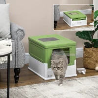 PawHut Top Entry Enclosed Kitty Litter Box with Scoop, Tray, Front Entry, Large Space, Foldable, Portable, Dark Green(m-1)