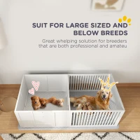PawHut Dog Whelping Box w/ Waterproof Pee Pad & Adjustable Door for Small, Medium & Large Breed Dogs, 65" x 31.5"(m-4)