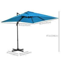 Outsunny 8' x 8' Square Patio Hanging Offset Umbrella with 360° Rotation, Aluminum Outdoor Cantilever Market Parasol, Turquoise(m-3)