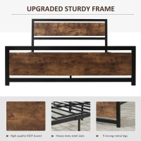 HOMCOM Queen Bed Frame with Headboard & Footboard, Strong Metal Slat Support Bed Frame w/ Underbed Storage Space, No Box Spring Needed, 63''x82''x40.5''(m-4)