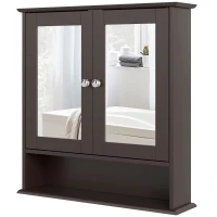 kleankin Medicine Cabinet, Wall-Mounted Bathroom Mirror Cabinet with Double Doors, Open Shelf, and Adjustable Shelf, Modern Bathroom Wall Cabinet, Dark Brown(m-11)