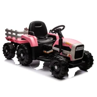 12V Battery Powered Ride-On Tractor with Trailer and 3-Speed Adjustable, Electric Toy with 2-Point Safety Belt, Bluetooth, and LED Light, Pink(m-9)