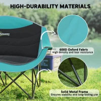 Outsunny Padded Folding Camp Chair for Adults, Double Camping Chair with Armrests, Cup Holders, Carry Bag for Outdoor, Green(m-5)