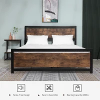 HOMCOM Queen Bed Frame with Headboard & Footboard, Strong Metal Slat Support Bed Frame w/ Underbed Storage Space, No Box Spring Needed, 63''x82''x40.5''(m-6)
