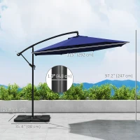 Outsunny 9.6ft Offset Patio Umbrella Garden Hanging Parasol Banana Cantilever Umbrella with Base, Crank, Navy Blue(m-3)