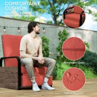 Outsunny Wicker Outdoor Recliner Chair, Reclining Lounge Chair with Adjustable Backrest, Footrest and Side Tray, Red(m-6)