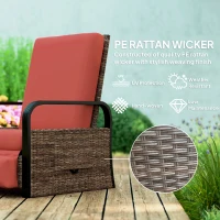 Outsunny Wicker Outdoor Recliner Chair, Reclining Lounge Chair with Adjustable Backrest, Footrest and Side Tray, Red(m-5)