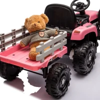 24V Battery Powered Electric Toy with 3-Speed Adjustable and Remote Control, Ride-On Tractor with Trailer, USB, MP3, LED Lights, for Kids, Pink(m-10)