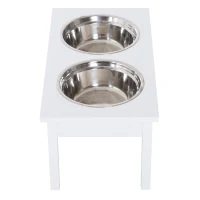 PawHut 23" Wooden Heavy Duty Dog Food Bowls Pet Elevated Feeding Station -White(m-9)