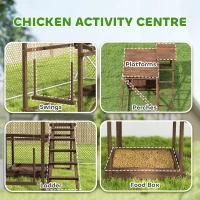 PawHut Wooden Chicken Activity Play Set with Perch, Swing, Ladder, Platforms, Feeder Storage, Coffee(m-4)