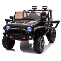24V Parent Control 2-Seater Kids Ride On Truck with 200W Motors, Ride on Toys with LED Lights, MP3, Bluetooth, for Kids Aged 3+, Black(m-12)