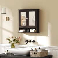 kleankin Medicine Cabinet, Wall-Mounted Bathroom Mirror Cabinet with Double Doors, Open Shelf, and Adjustable Shelf, Modern Bathroom Wall Cabinet, Dark Brown(m-1)