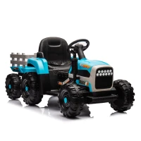 12V Battery Powered Ride-On Tractor with Trailer, Electric Toy with Remote Control, 3-Speed Adjustable, 2-Point Safety Belt, and Bluetooth, Blue(m-2)