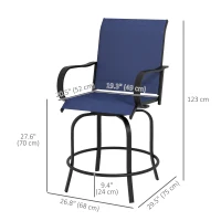 Outsunny Outdoor Bar Stools Set of 2, 360° Swivel Bar Height Chairs, 26.8" x 29.5" x 48.4", Navy Blue(m-3)