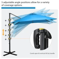 Outsunny 8' x 8' Square Patio Hanging Offset Umbrella with 360° Rotation, Aluminum Outdoor Cantilever Market Parasol, Turquoise(m-5)