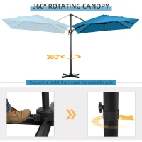 Outsunny 8' x 8' Square Patio Hanging Offset Umbrella with 360° Rotation, Aluminum Outdoor Cantilever Market Parasol, Turquoise(m-4)
