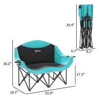 Outsunny Padded Folding Camp Chair for Adults, Double Camping Chair with Armrests, Cup Holders, Carry Bag for Outdoor, Green(m-3)