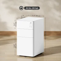 Vinsetto 3 Drawer Filing Cabinet, Lockable Steel Office Storage Cabinet with Hanging Bar for Letter, A4, Legal Files, White(m-3)