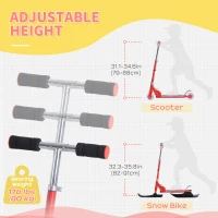Qaba Snow Scooter, 2 in 1 Design Adjustable Height Scooter Snow Sled for Kids Aged Over 7 Years Old, Kids Sled Ski Scooter with Wheels Blades, Red(m-5)