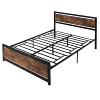 HOMCOM Queen Bed Frame with Headboard & Footboard, Strong Metal Slat Support Bed Frame w/ Underbed Storage Space, No Box Spring Needed, 63''x82''x40.5''(m-11)