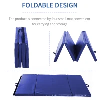 Soozier 4'x6'x2'' Folding Gymnastics Tumbling Mat, Exercise Mat  with Carrying Handles for Yoga, MMA, Martial Arts, Stretching, Core Workouts, Blue(m-5)