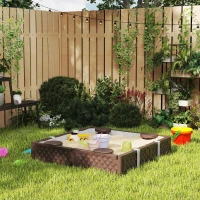 Qaba Kids Sandbox with Cover, 4 Corner Seats, Bottom Liner for Backyard, Garden, Outdoor, 47" x 47" x 9", Dark Brown(m-10)