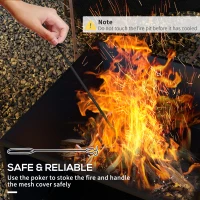 Outsunny Fire Pit Coffee Table with Storage Shelf, Wood-burning Firepit with Spark Screen and Poker, Black(m-7)