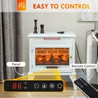 HOMCOM 24" Electric Fireplace Stove, 1000W/1500W Freestanding Fireplace Heater with Realistic 3D Flame Effect, Remote, White(m-9)