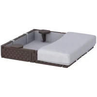 Qaba Kids Sandbox with Cover, 4 Corner Seats, Bottom Liner for Backyard, Garden, Outdoor, 47" x 47" x 9", Dark Brown(m-1)